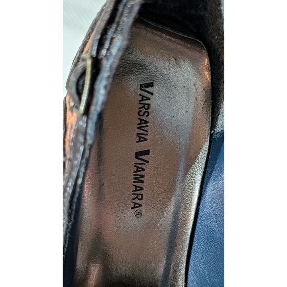 Varsavia Viamara Denim Pumps Heels Pointed Toe Leopard Accent Shoes Size 8 - Picture 4 of 6